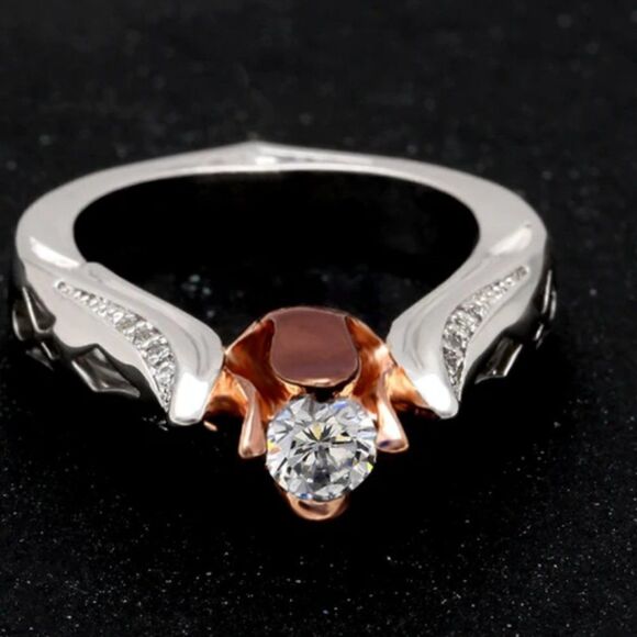Fashion Ring Dark Rose Gold-Plated Rose Petals in Platinum-Plated Setting Size 8 - Picture 6 of 6
